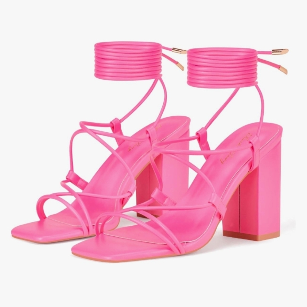 Pink Strappy Block Heel Sandals